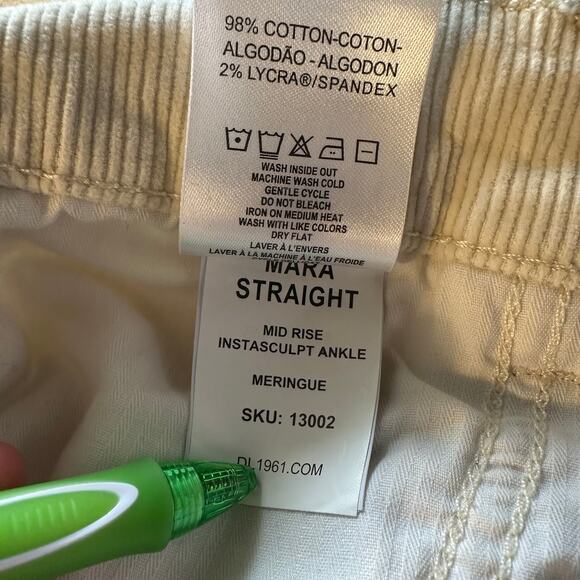 DL1961 Mara Straight Corduroy Off White Mid Rise Instasculpt Ankle Pants 27 - Picture 11 of 11